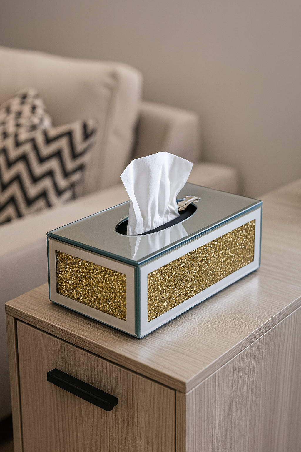 Glitter Panel Luxury Tissue Box Holder – Gold & Silver Variants