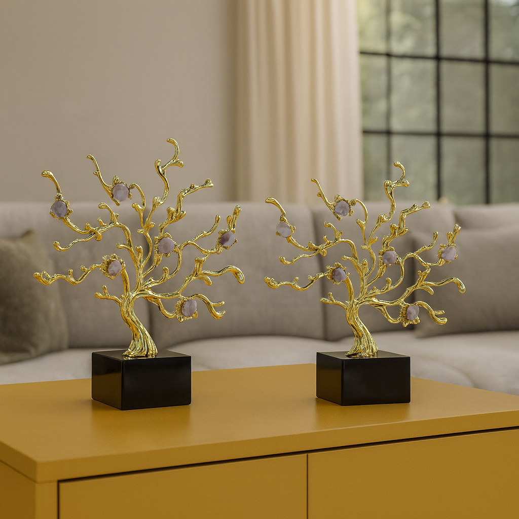 Golden Crystal Tree Sculpture – Luxury Home Décor