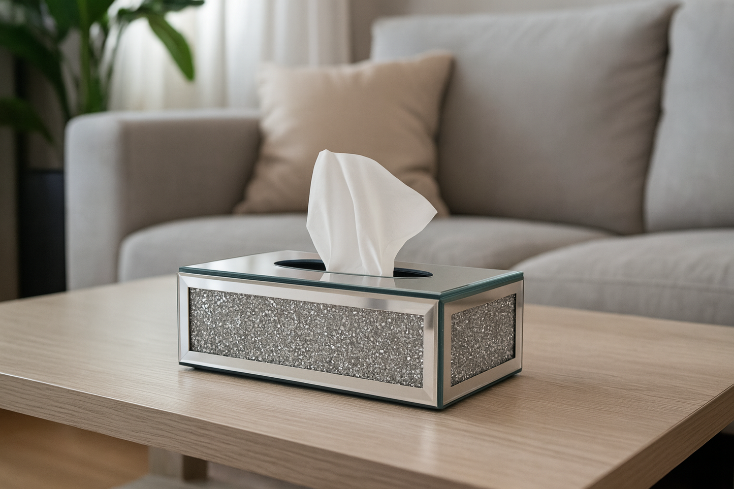 Glitter Panel Luxury Tissue Box Holder – Gold & Silver Variants