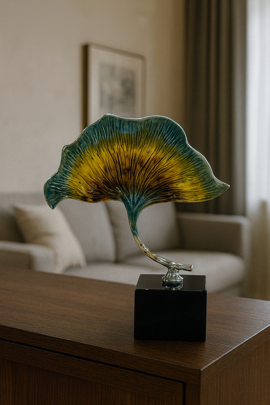 Golden Leaf Sculpture with Elegant Stand