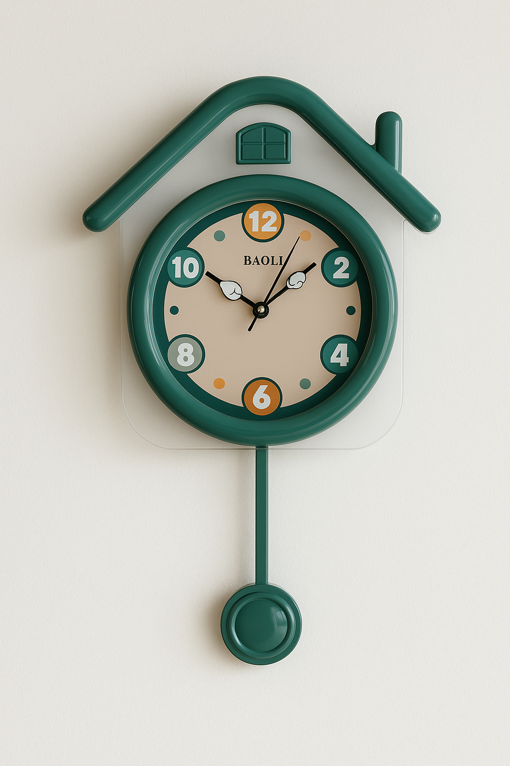 Kids’ House-Shaped Wall Clock with Pendulum – BAOLI Cartoon Design