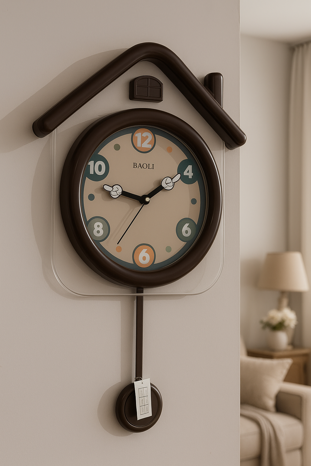Kids’ House-Shaped Wall Clock with Pendulum – BAOLI Cartoon Design