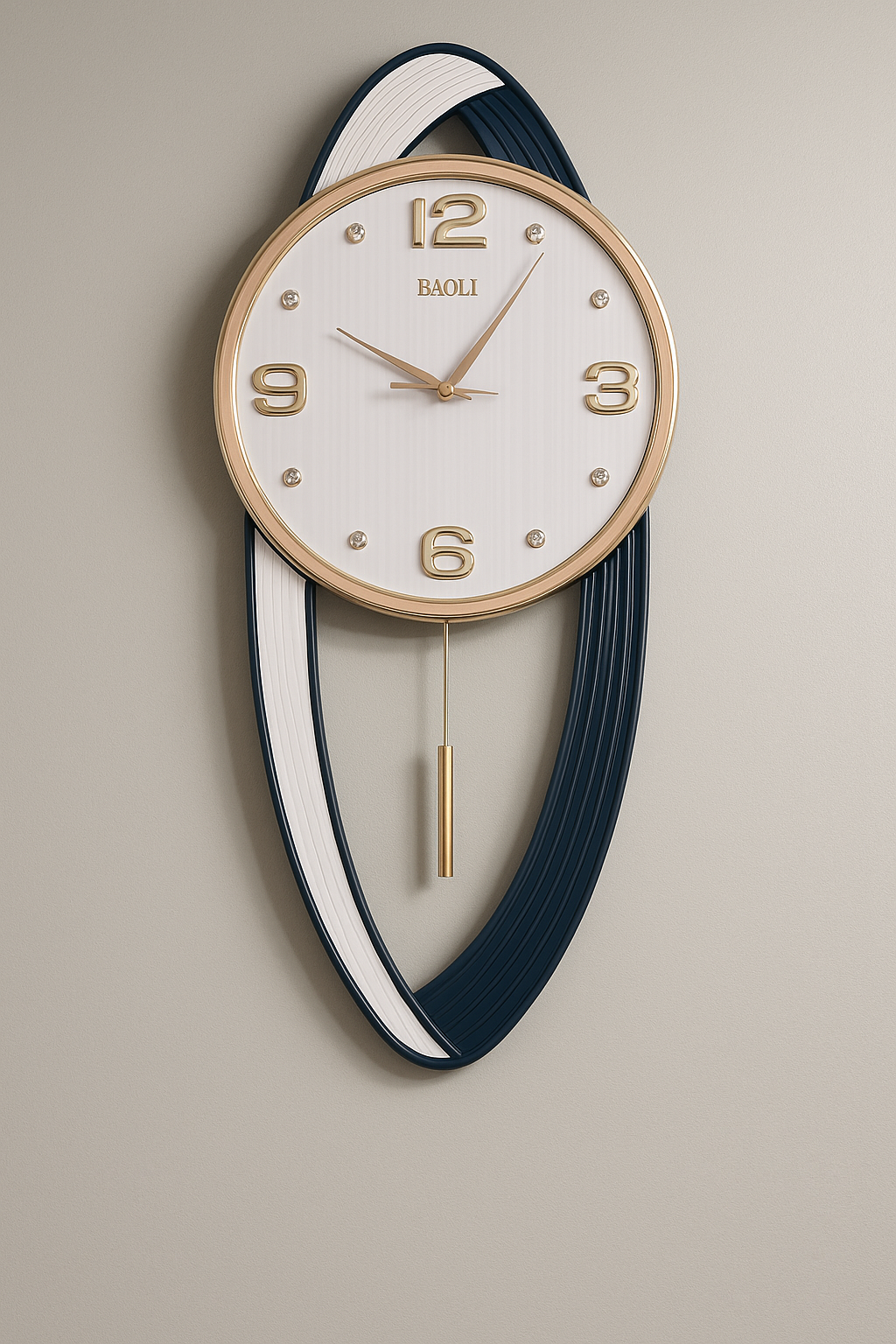 Modern Wall Clock with Golden Pendulum & Oval Frame – BAOLI Design