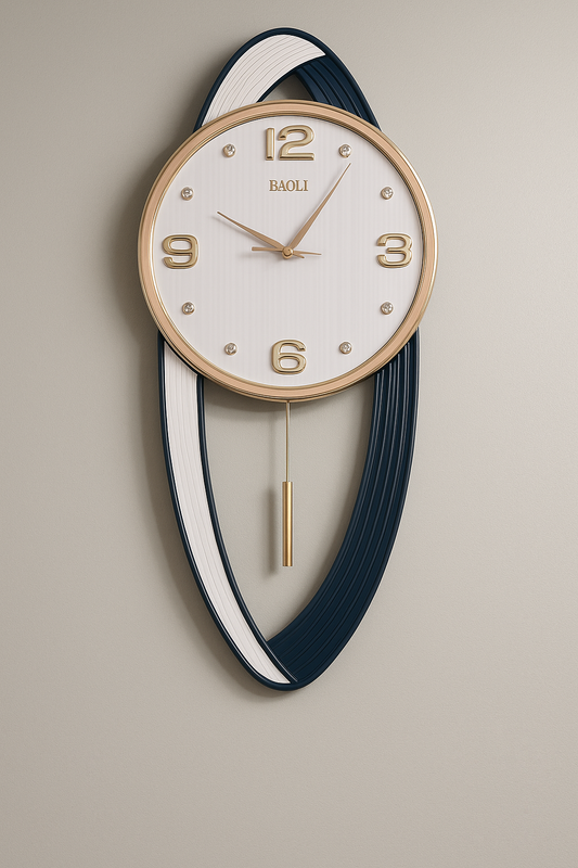 Modern Wall Clock with Golden Pendulum & Oval Frame – BAOLI Design