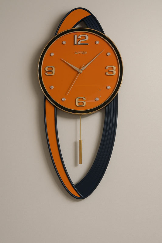 Modern Wall Clock with Golden Pendulum & Oval Frame – BAOLI Design
