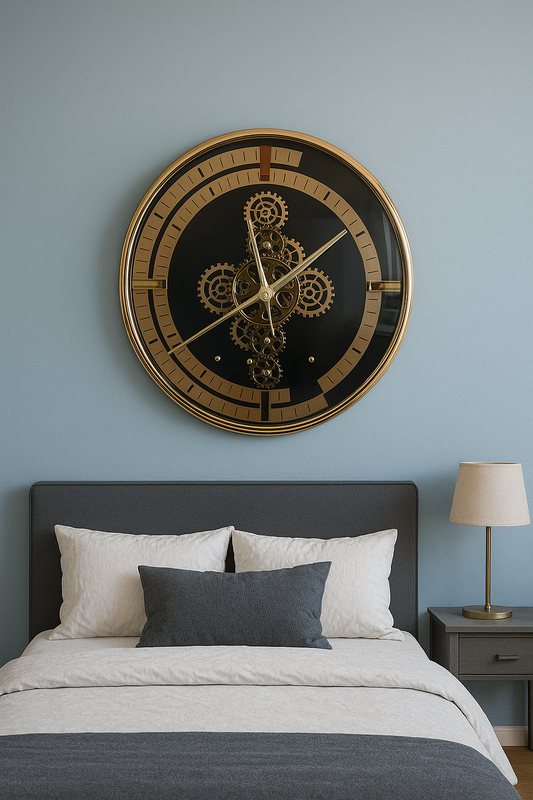 Oversized Gear Wall Clock with Golden Frame – Luxury Industrial Design