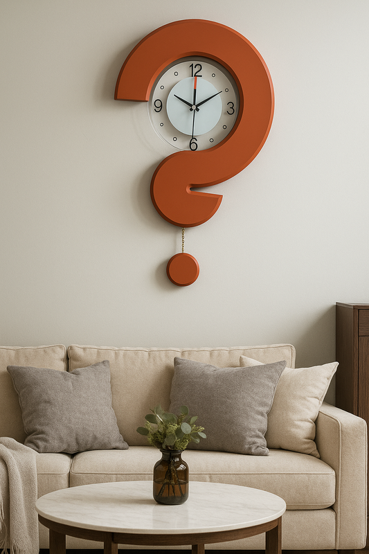 Creative Question Mark Wall Clock with Pendulum – Modern Designer Piece