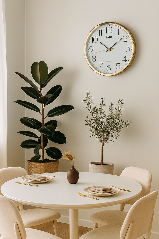 Minimal Round Wall Clock with Green Dial & Golden Frame – RAOLI Design