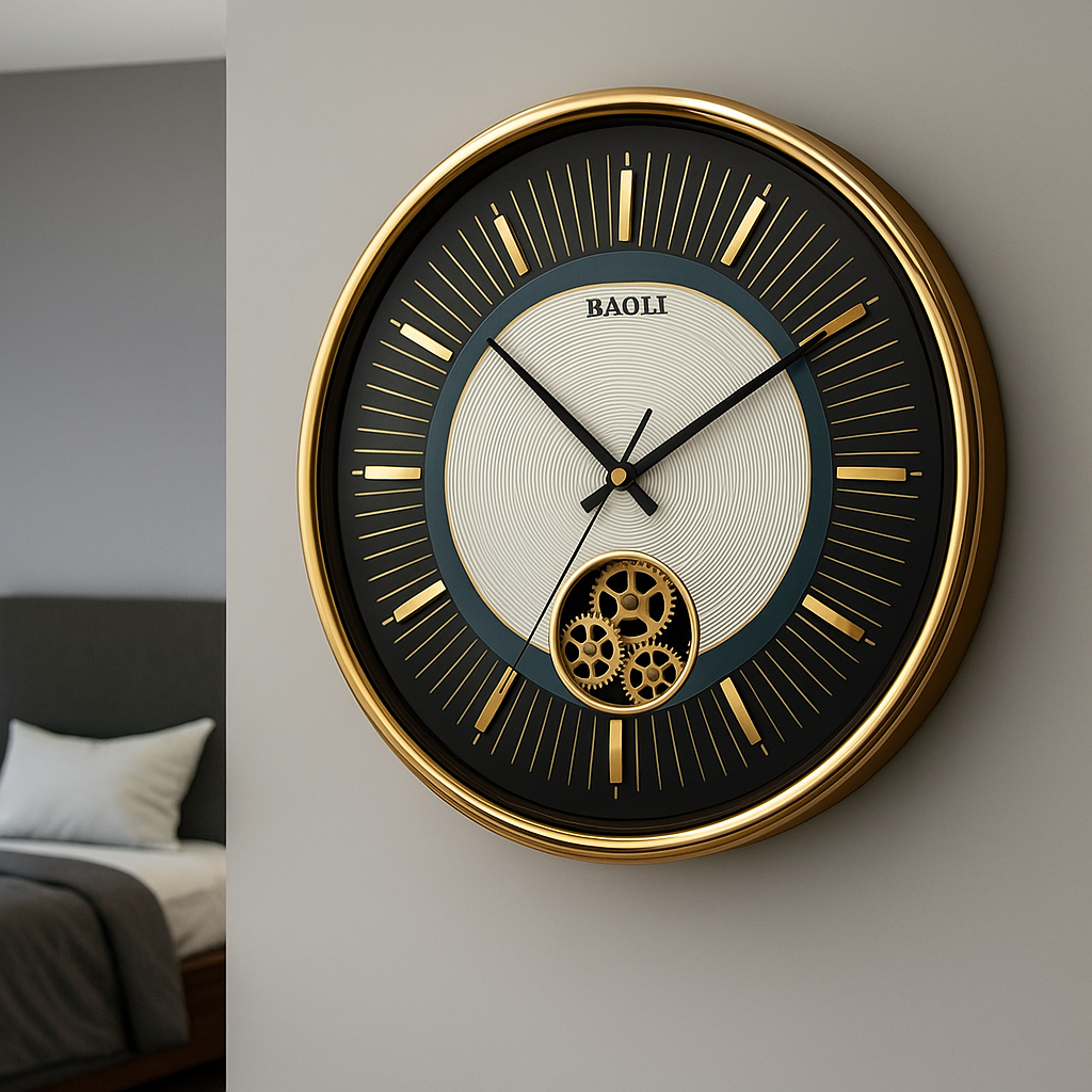 Luxury Modern Wall Clock with Golden Accents & Geometric Dial – BAOLI Design