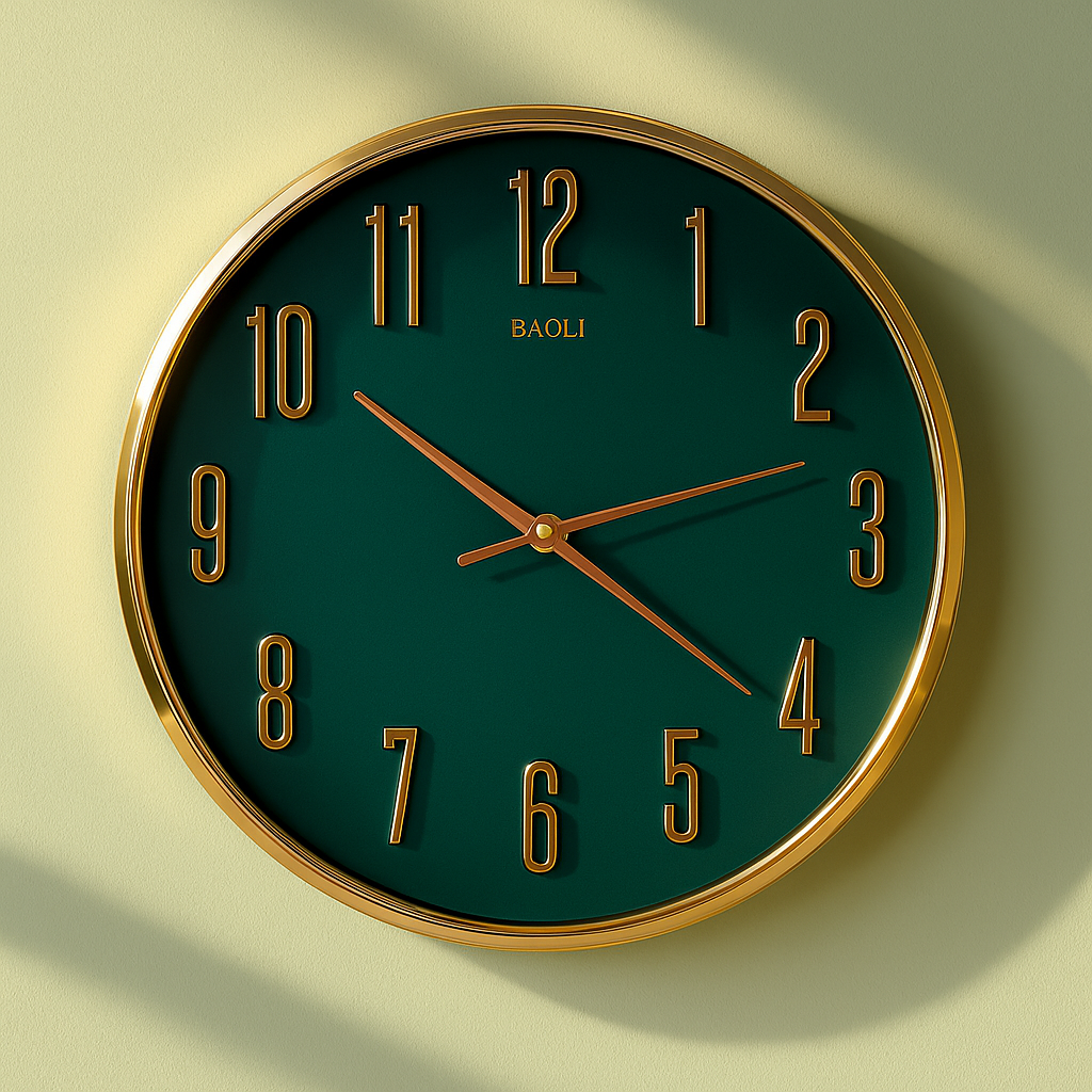 Modern Green Dial Wall Clock with Golden Frame – BAOLI Elegant Design