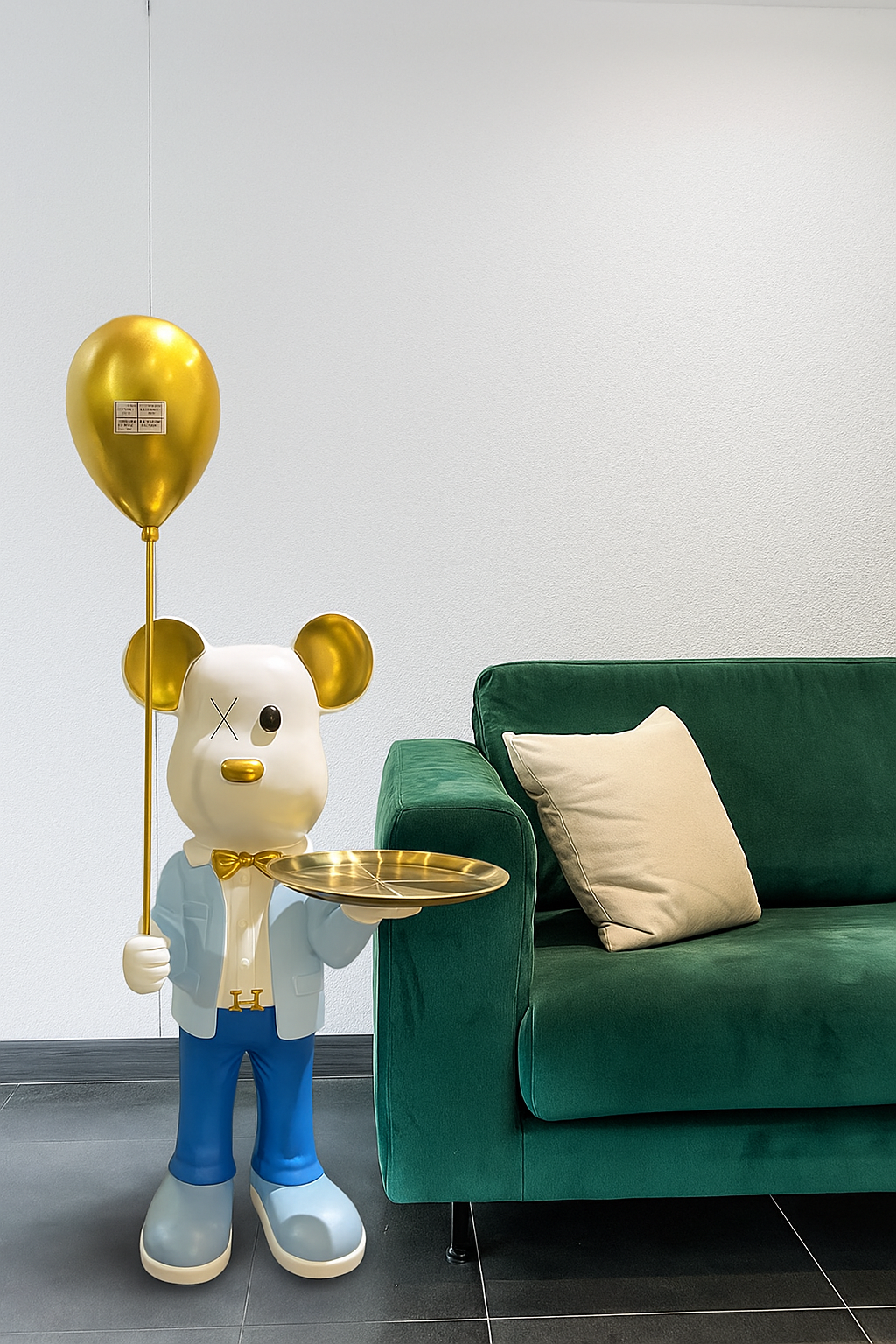 Luxury Bear Sculpture Tray Stand with Golden Balloon & Serving Plate – Decorative Home Décor