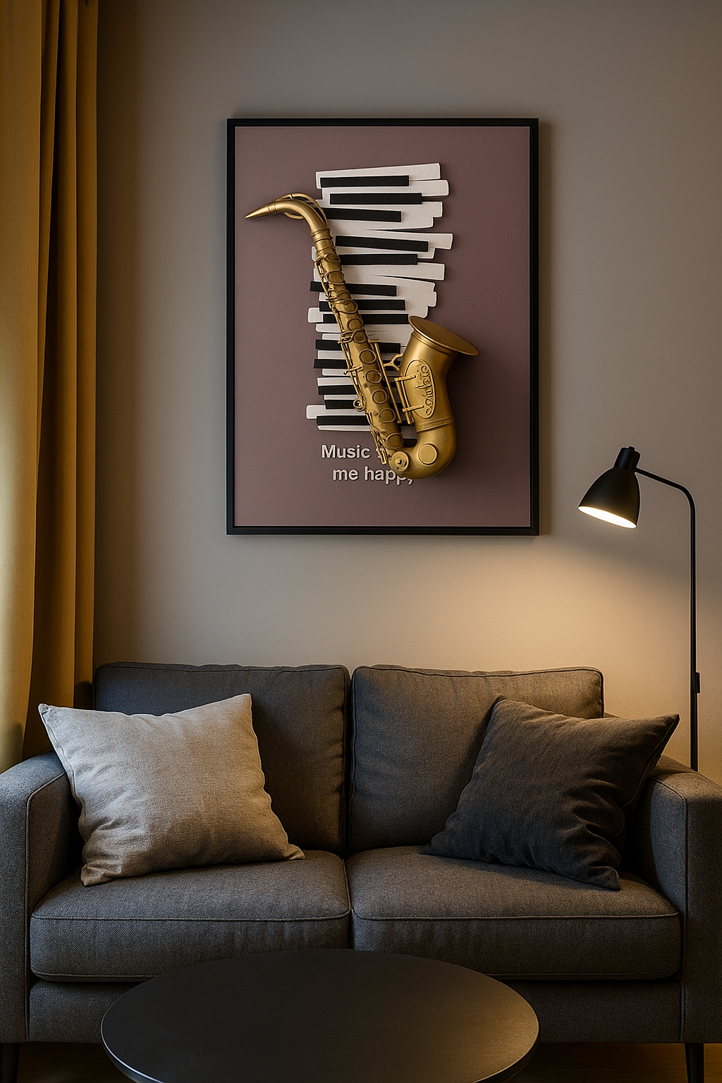 Music-Themed Wall Frame – 3D Saxophone & Piano Keys Art Décor