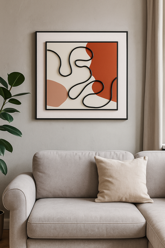 Luxury Minimalist 3D Wall Art – Abstract Black Line Sculpture with Frame