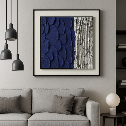 Textured Blue & White Abstract Wall Frame – Modern Luxury Décor