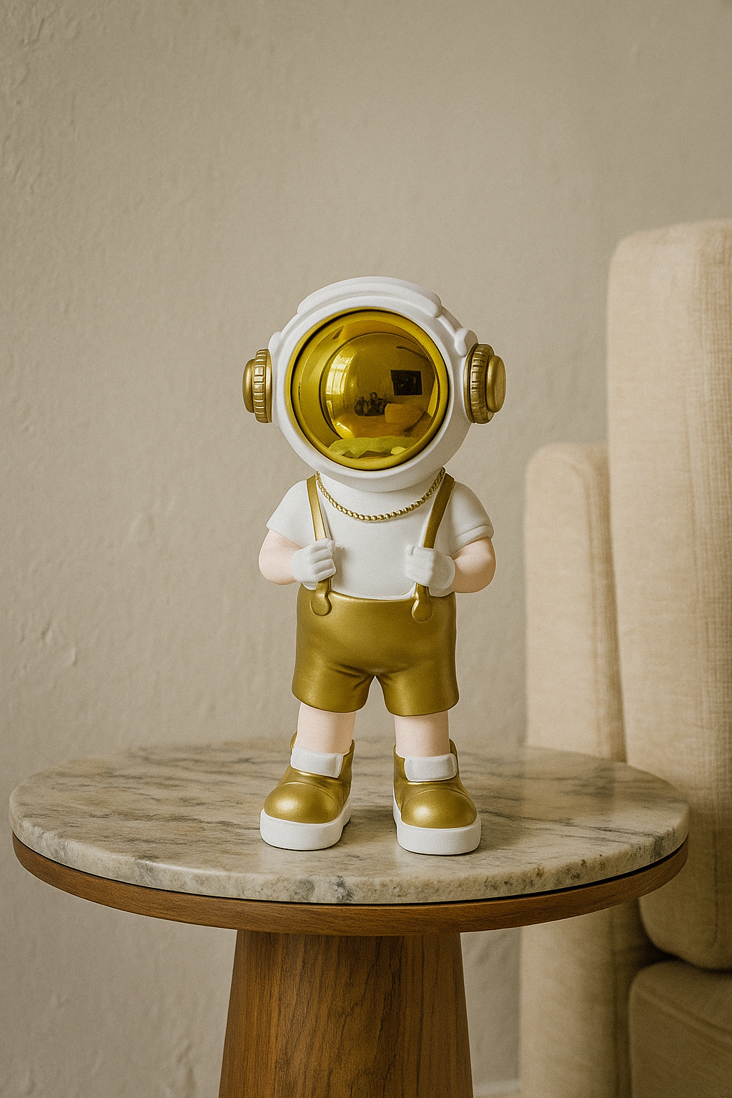 Astronaut Figurine in Orange Outfit with Golden Helmet – Modern Decorative Statue