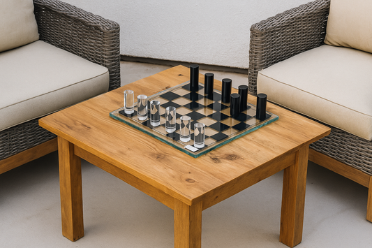 Luxury Glass Chess Set with Minimalist Black & Silver Pieces – Modern Game & Décor