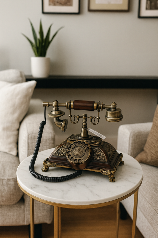 Luxury Vintage Rotary Dial Telephone – Antique Brass & Wood Finish