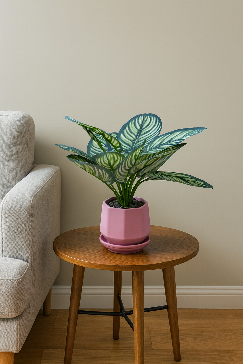 Artificial Green Leaf Plant in Pink Ceramic Pot – Stylish Faux Plant for Home & Office Décor