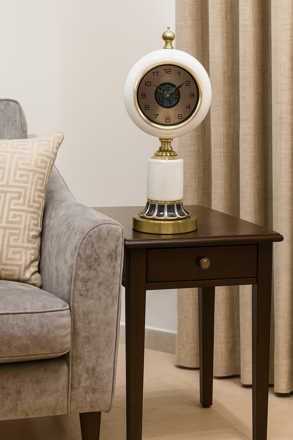 Luxury Decorative Table Clock – White & Gold with Royal Base