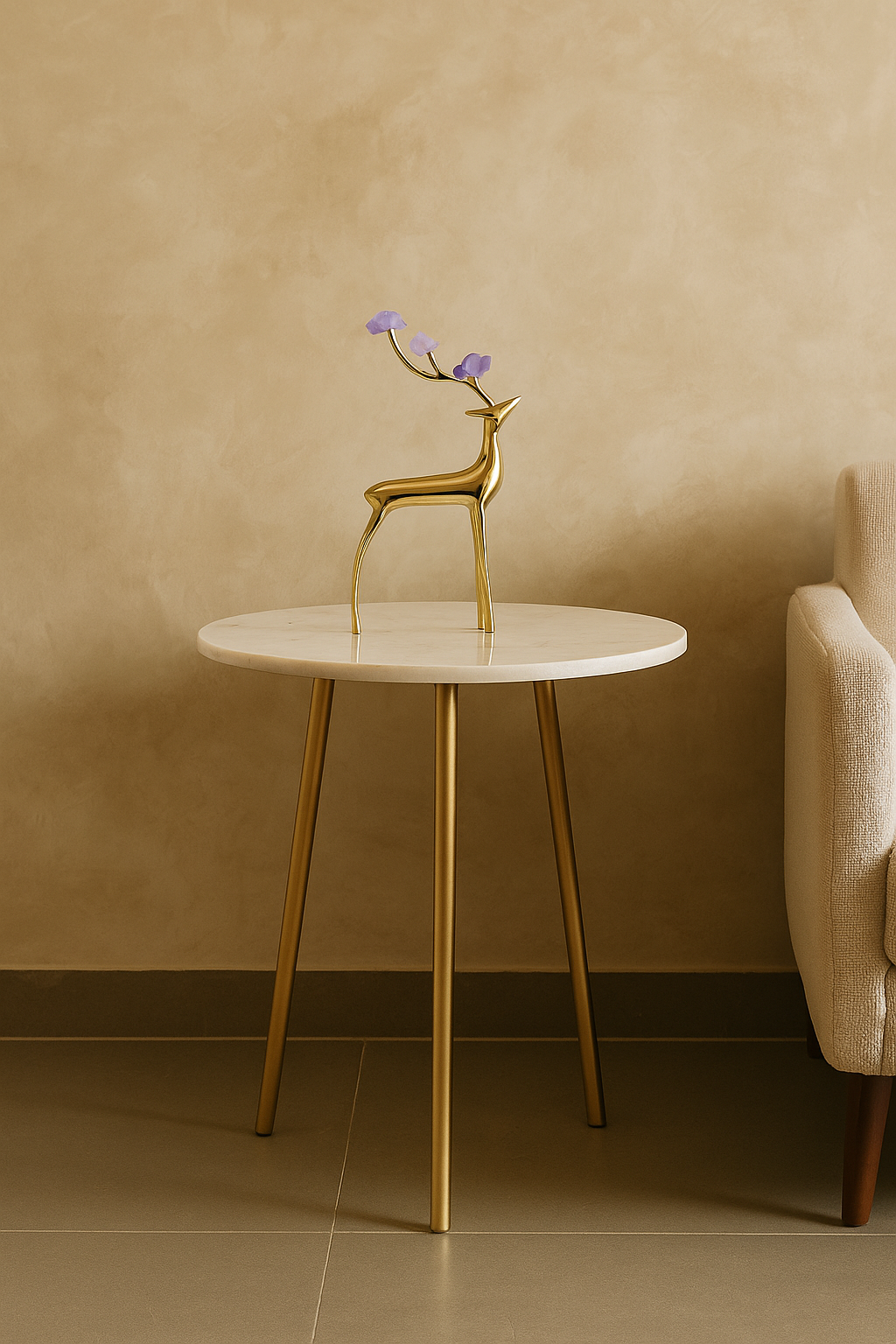 Golden Deer Figurine Set with Purple Crystal Antlers – Luxury Modern Home Decor