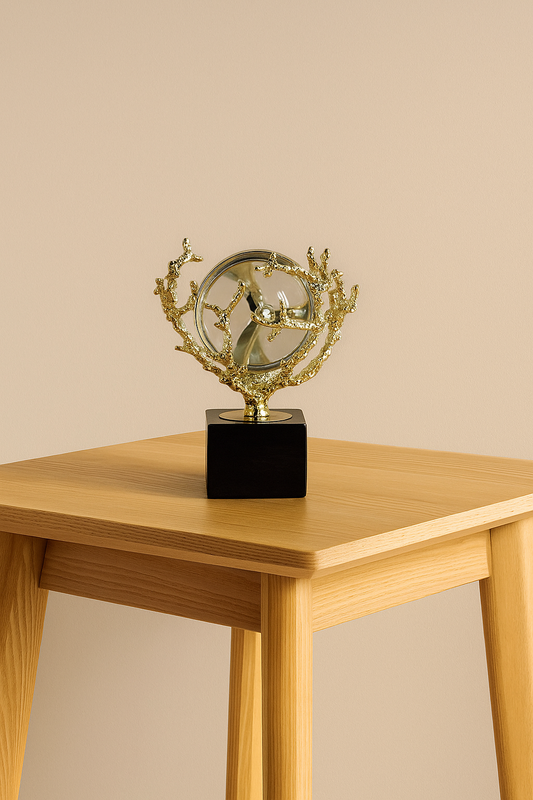 Crystal Globe with Golden Coral Holder – Luxury Decorative Sculpture