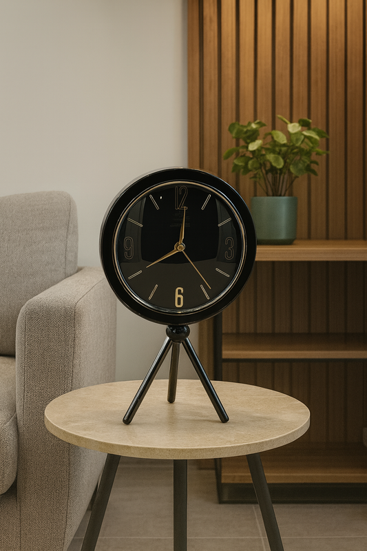 Modern Tripod Stand Decorative Clock – Marble Dial with Golden Finish