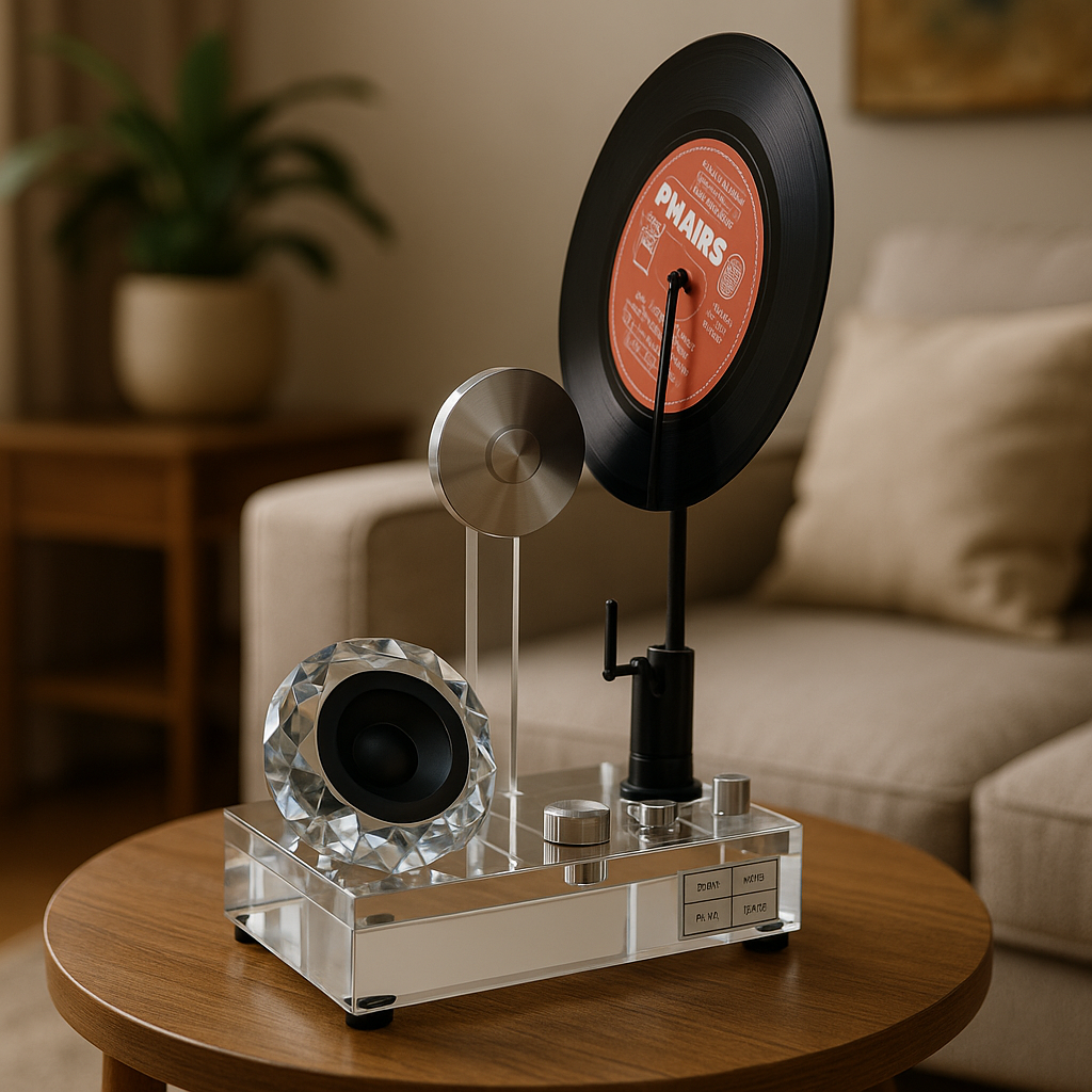Retro Vinyl Record Player Sculpture – Luxury Music-Inspired Home Decor Showpiece