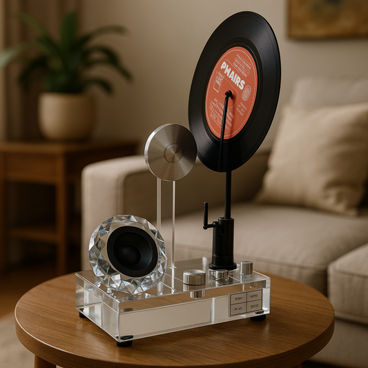 Retro Vinyl Record Player Sculpture – Luxury Music-Inspired Home Decor Showpiece