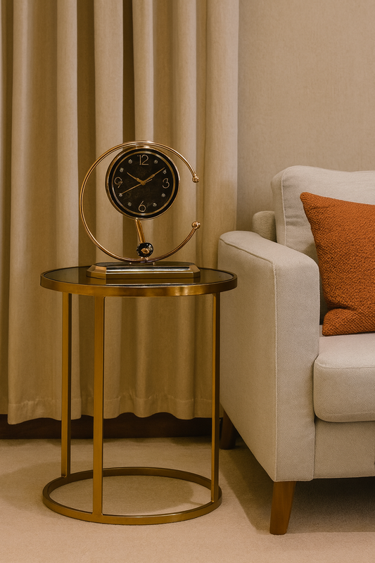 Luxury Spiral Frame Table Clock – Marble Dial with Golden Accents