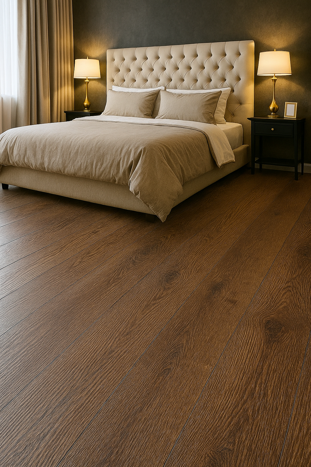 Rich Dark Walnut Tone Wood Flooring | Elegant Wide Plank Design