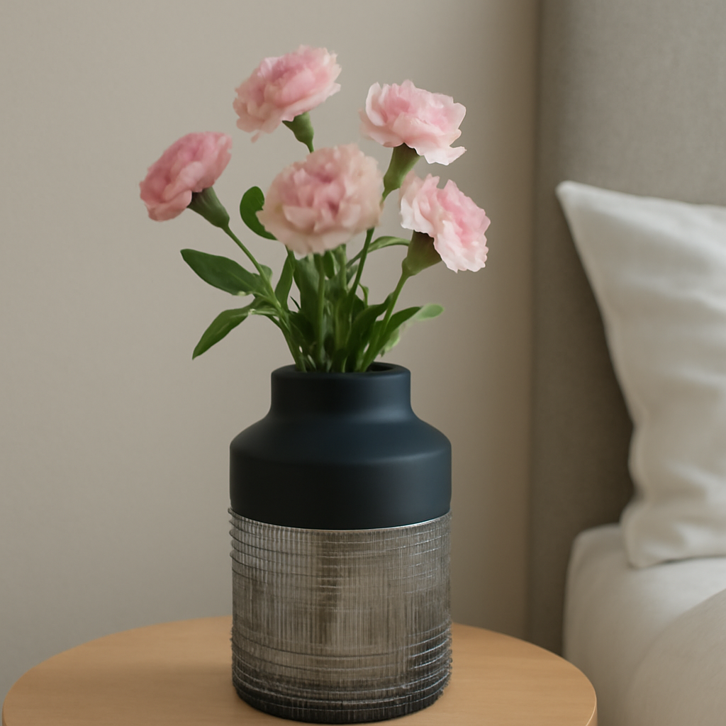 Modern Textured Smoky Gray Glass Vase - Contemporary Decorative Vase