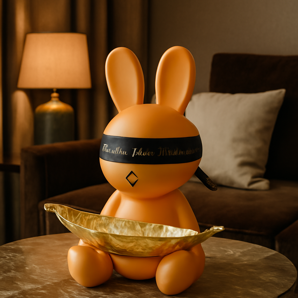 Adorable Bunny Butler Sculpture with Gold Leaf Tray - Fun Decorative Organizer