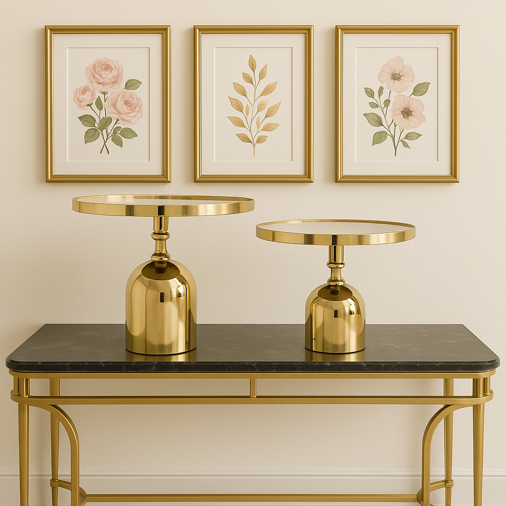 Set of 2 Elegant Gold Mirrored Pedestal Display Stands - Modern Accent Tables