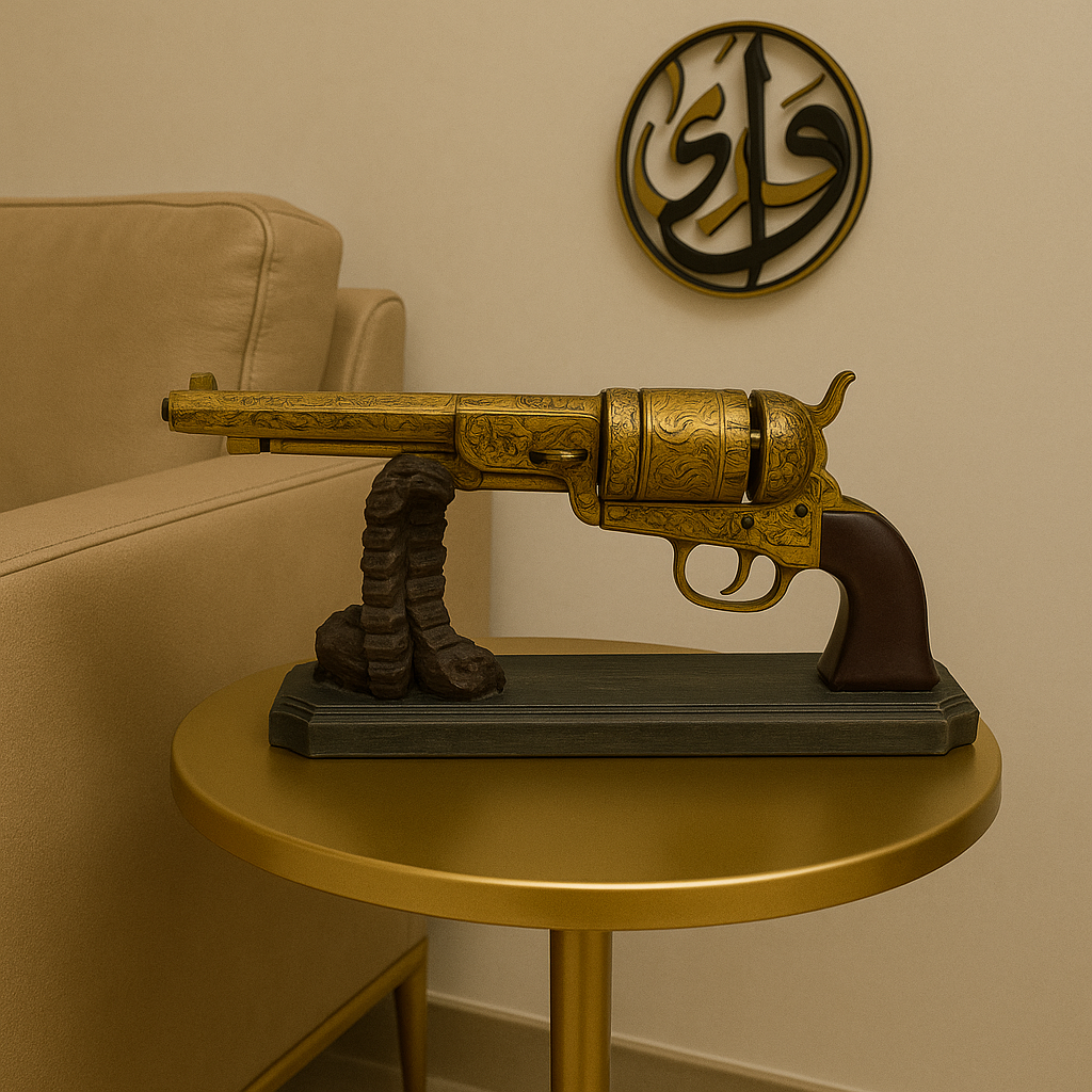Antique-Style Revolver Decorative Figurine on Stand