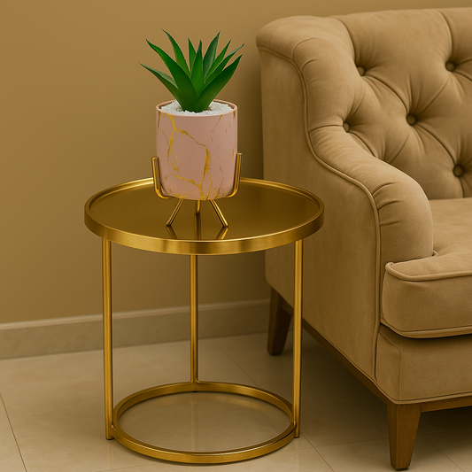 Modern Pink & Gold Marble-Patterned Planter with Stand