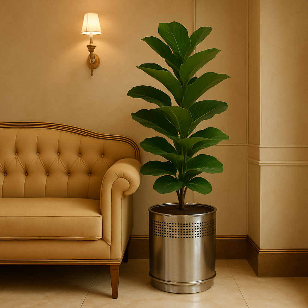 Chic Gold Ribbed Metal Planter | Modern Decorative Pot