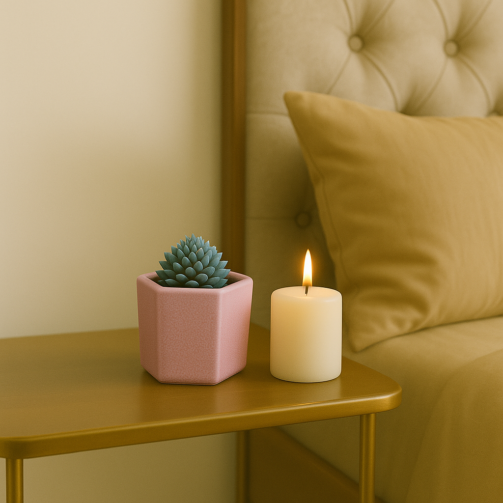 Modern Hexagonal Pot with Blue Artificial Succulent