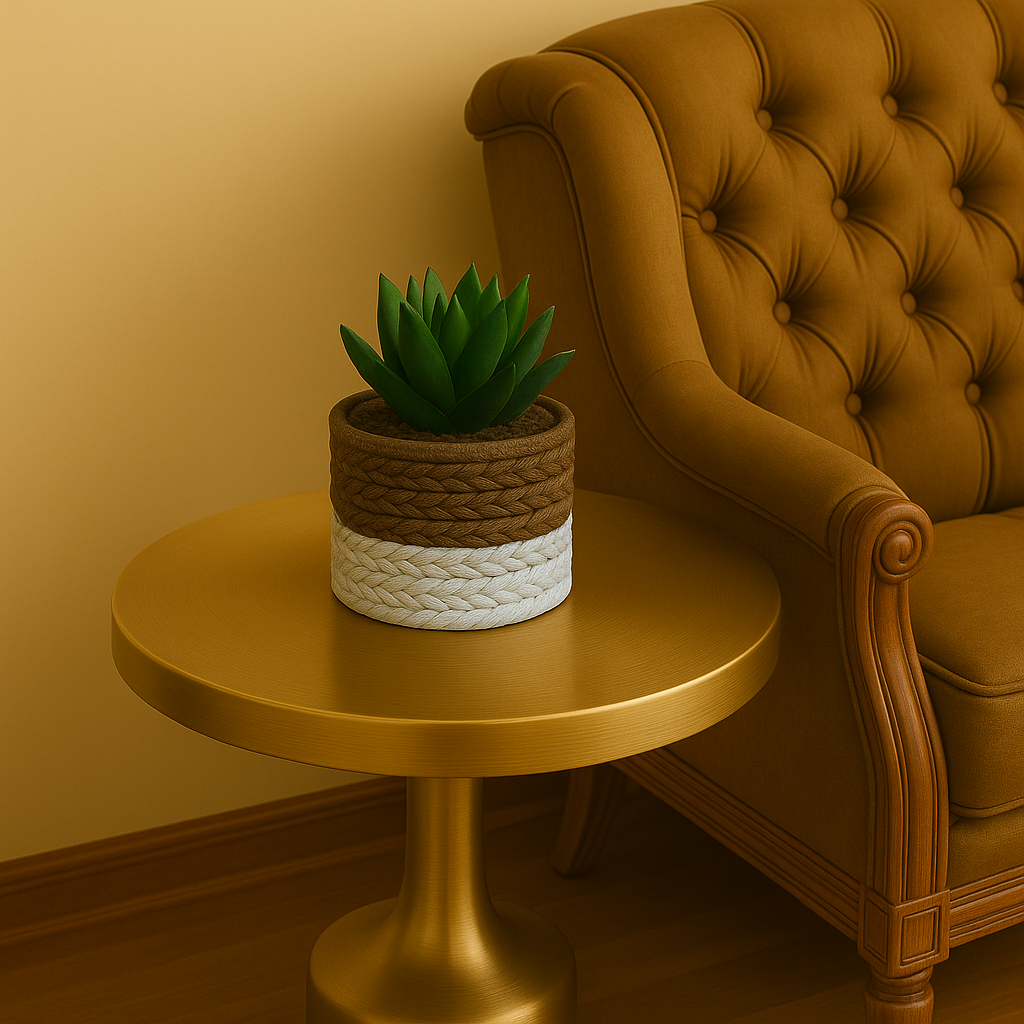 Charming Artificial Succulent in Two-Tone Rope-Wrapped Pot