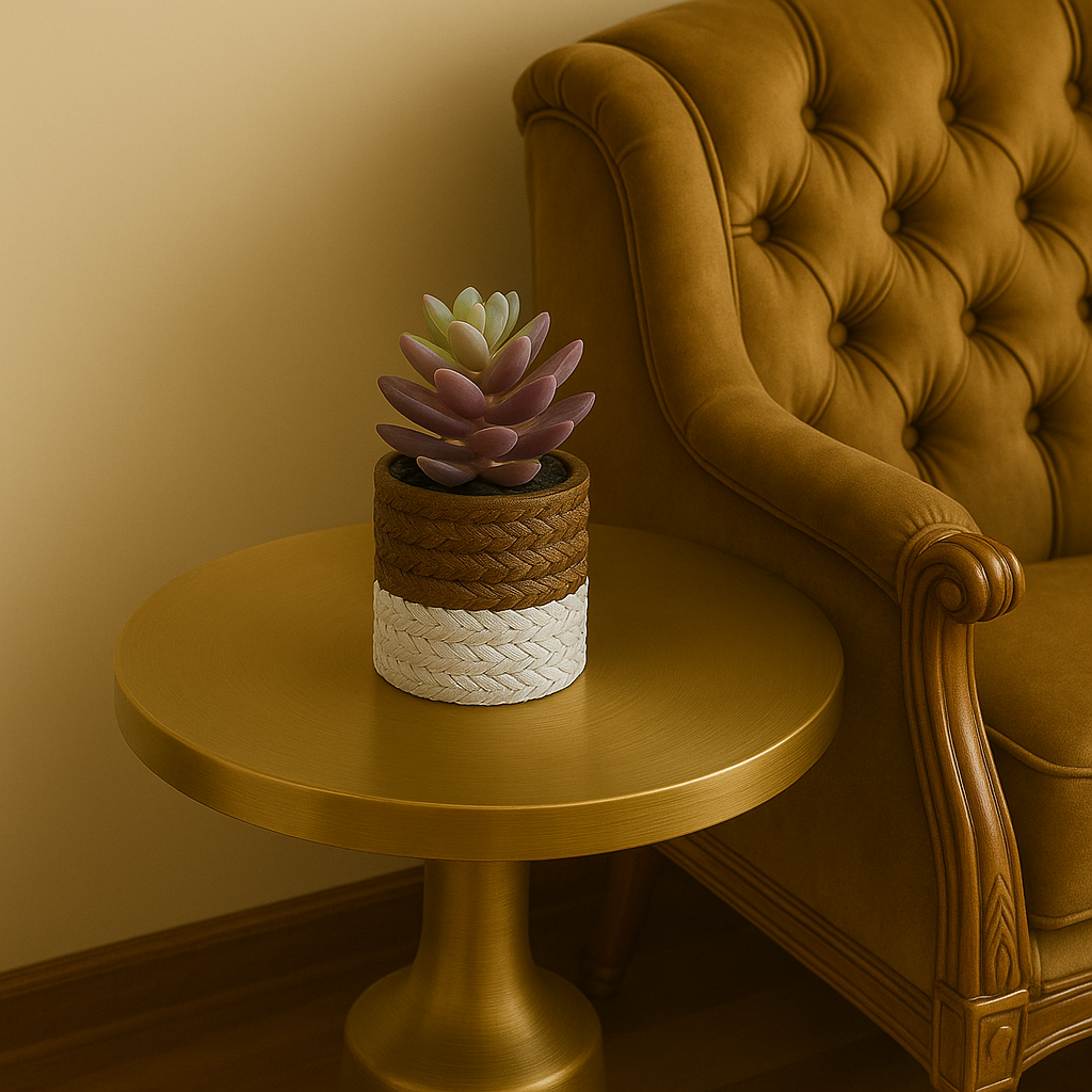 Charming Artificial Succulent in Two-Tone Rope-Wrapped Pot