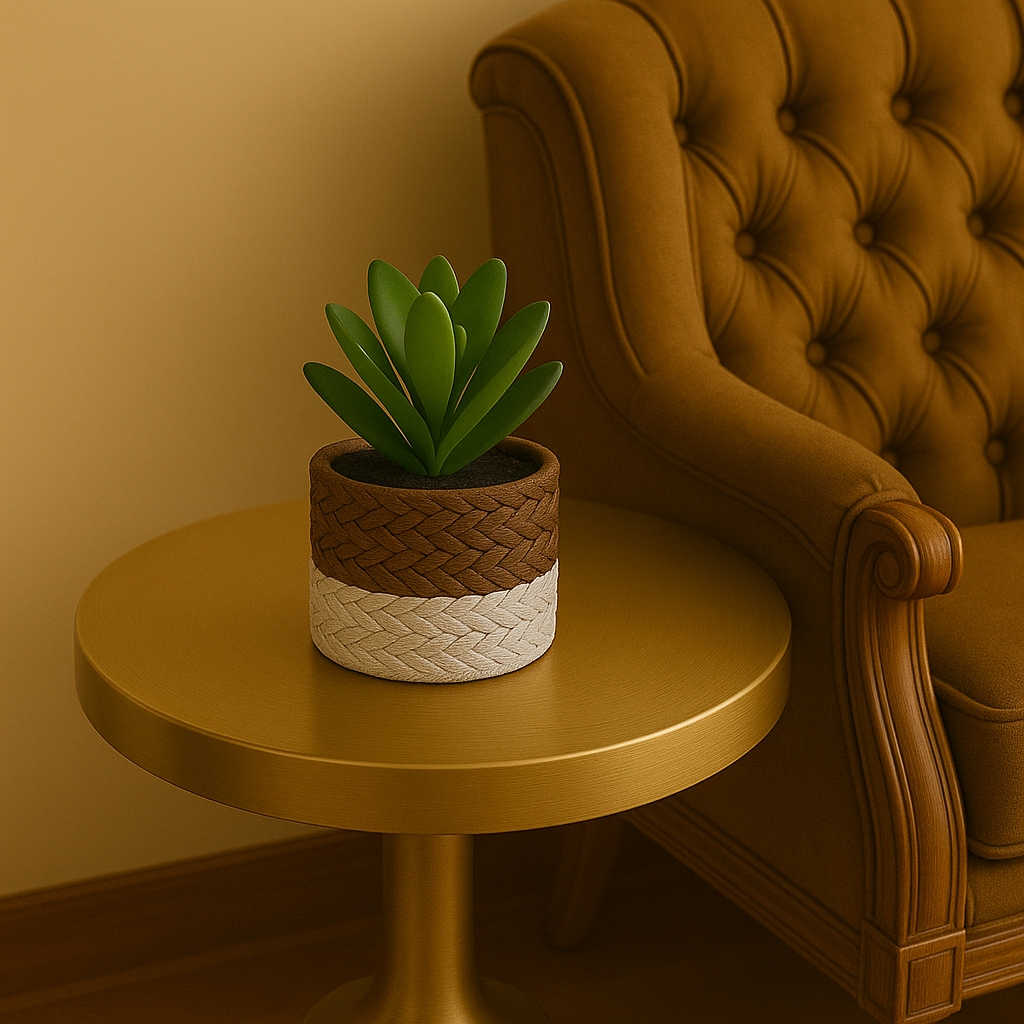 Charming Artificial Succulent in Two-Tone Rope-Wrapped Pot