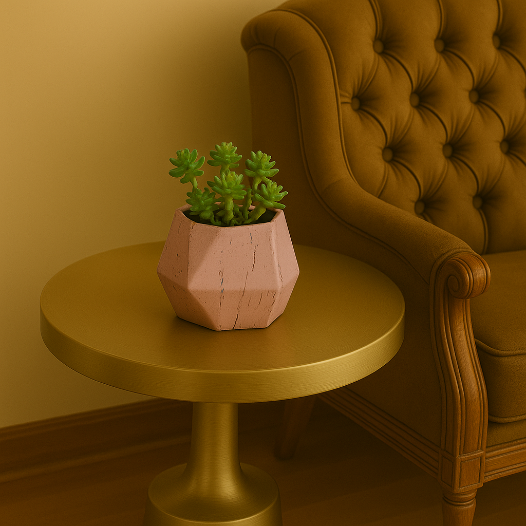 Modern Geometric Pot with Artificial Succulent