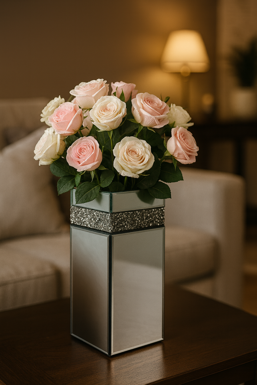 Luxury Mirrored Crystal Vase – Modern Decorative Table Accent