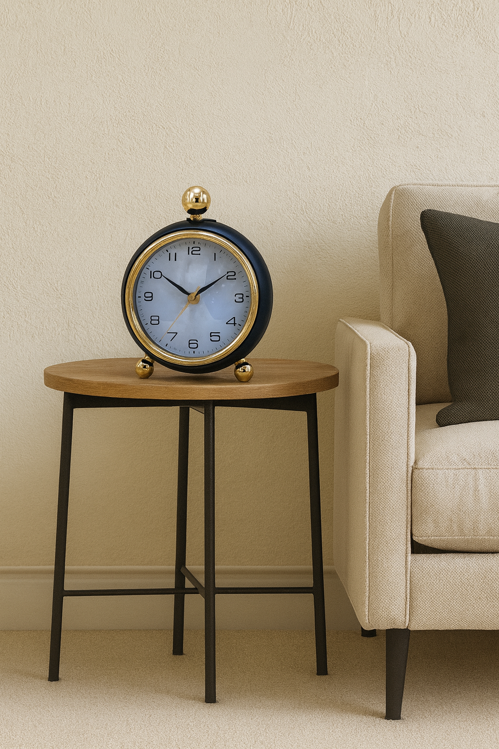 Retro Round Table Clock – Green with Golden Accents
