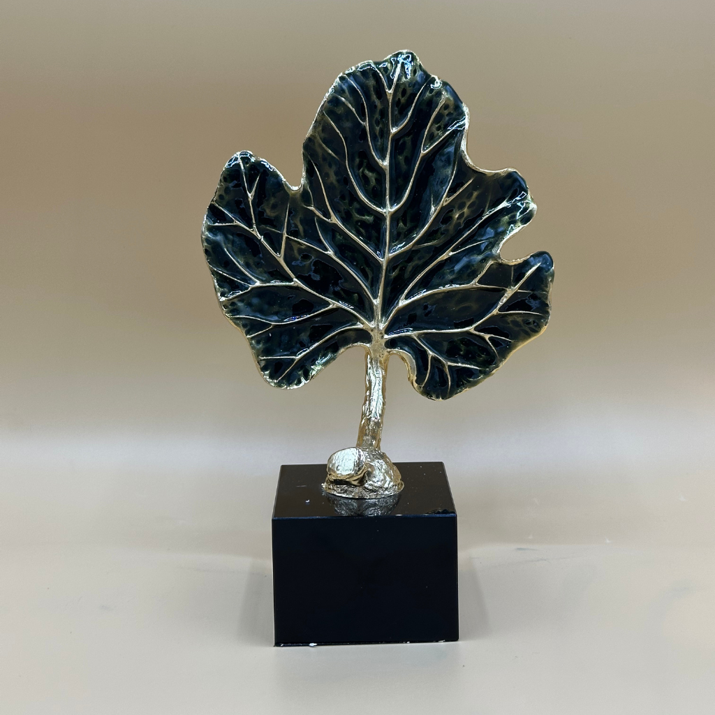 Elegant BlGold Ginko Leaf Sculpture with Marble Base - Modern Botanical Decor