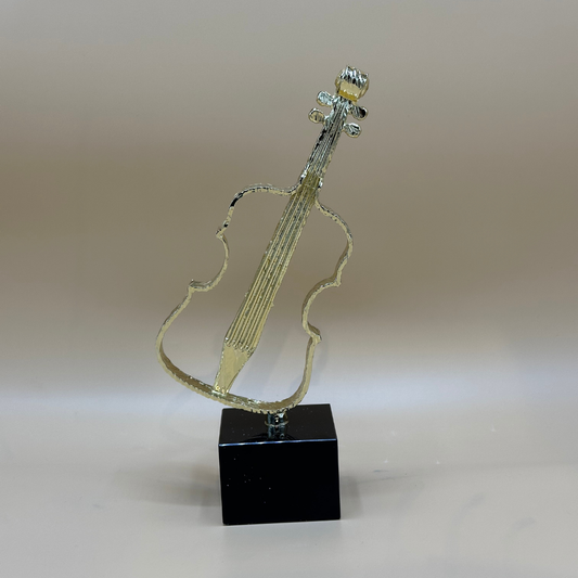 Elegant Golden Violin Silhouette Sculpture - Music Lover's Desk Decor with Black Base
