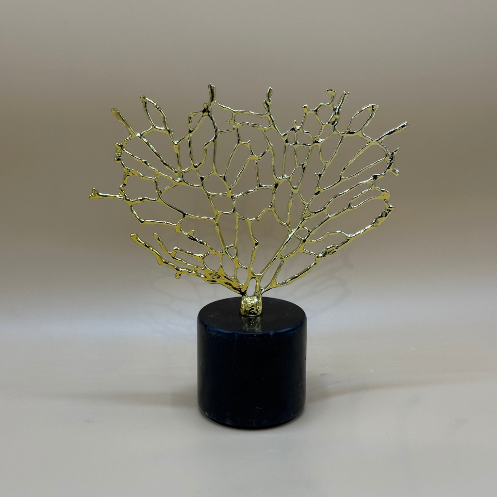Modern Golden Coral/Tree Branch Decor Set - Black Base Tabletop Sculpture