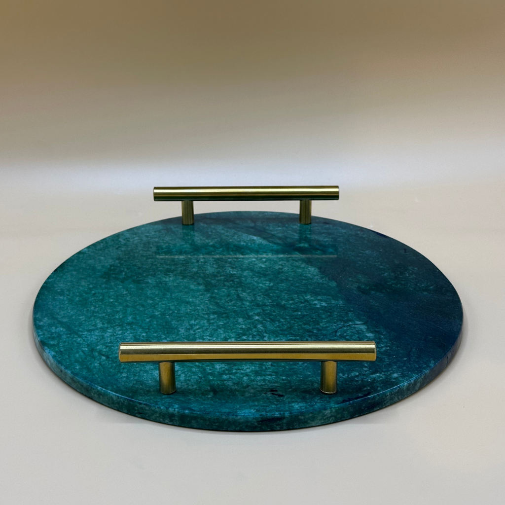 Luxurious Round Marble Serving Trays with Golden Handles