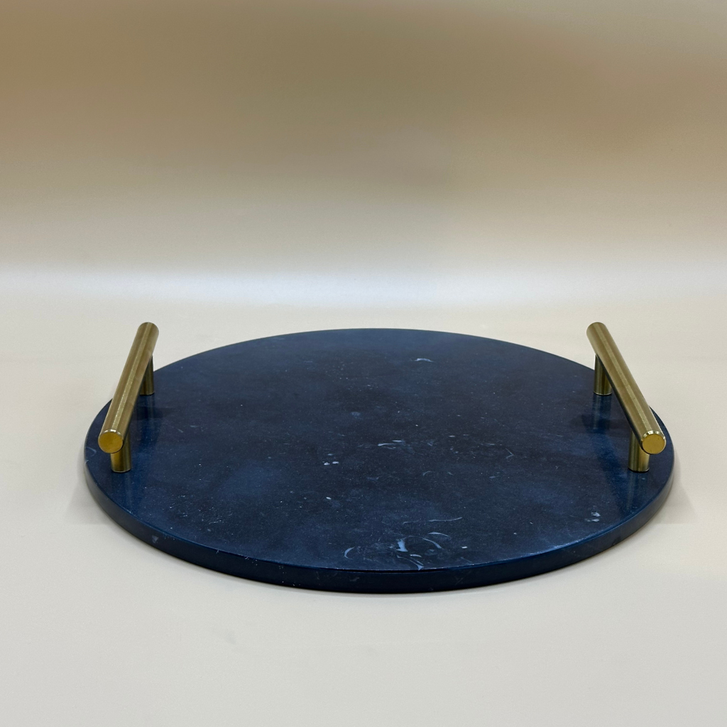 Luxurious Round Marble Serving Trays with Golden Handles
