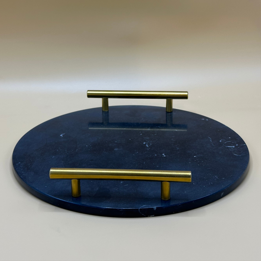 Luxurious Round Marble Serving Trays with Golden Handles