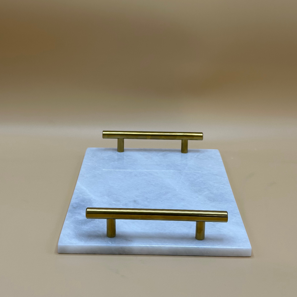 Sophisticated Black Marble Rectangular Serving Tray with Golden Handles - Modern Home Decor